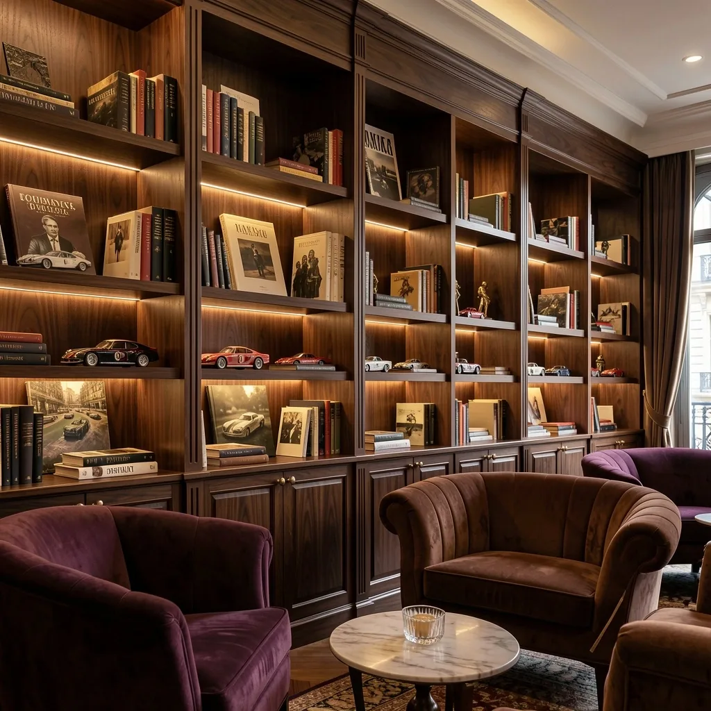 Bibliothèque et atmosphère visuelle du lounge Lanistom