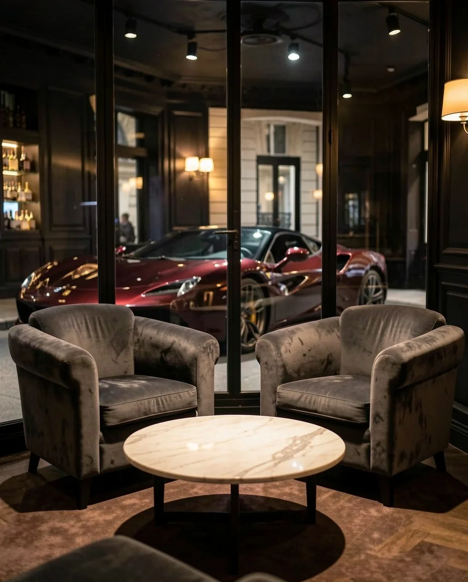 Mobilier en cuir et ambiance du salon lounge Lanistom