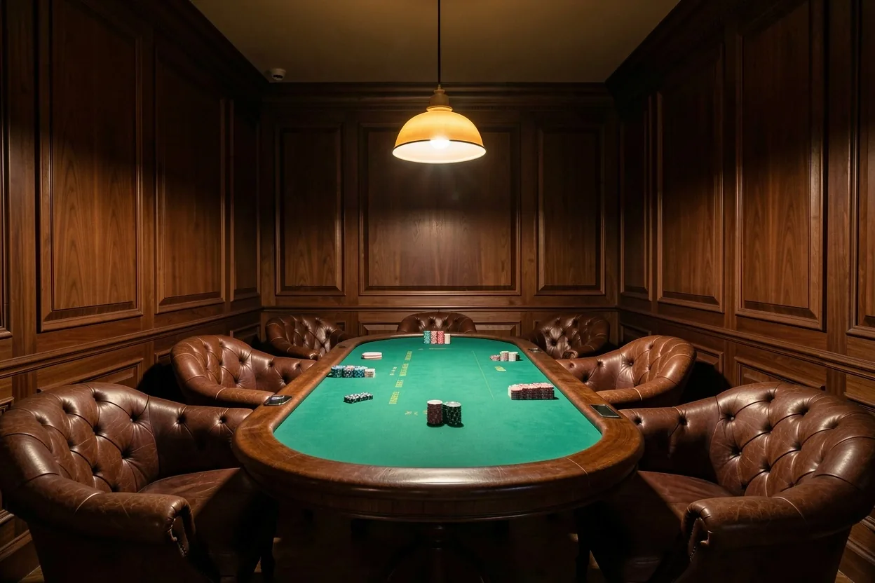 Atmosphère feutrée du salon de poker privé Lanistom à Paris