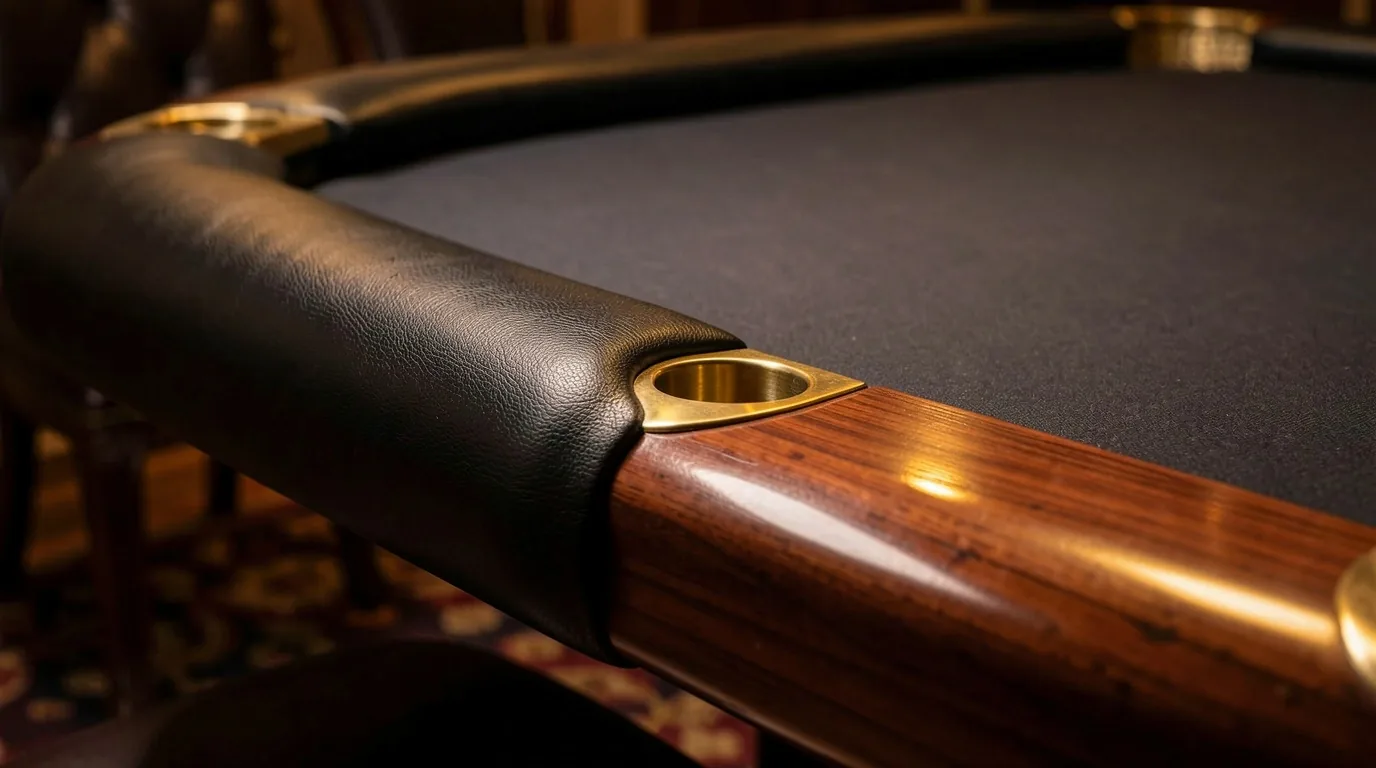 Rebord de table en cuir et finitions en laiton