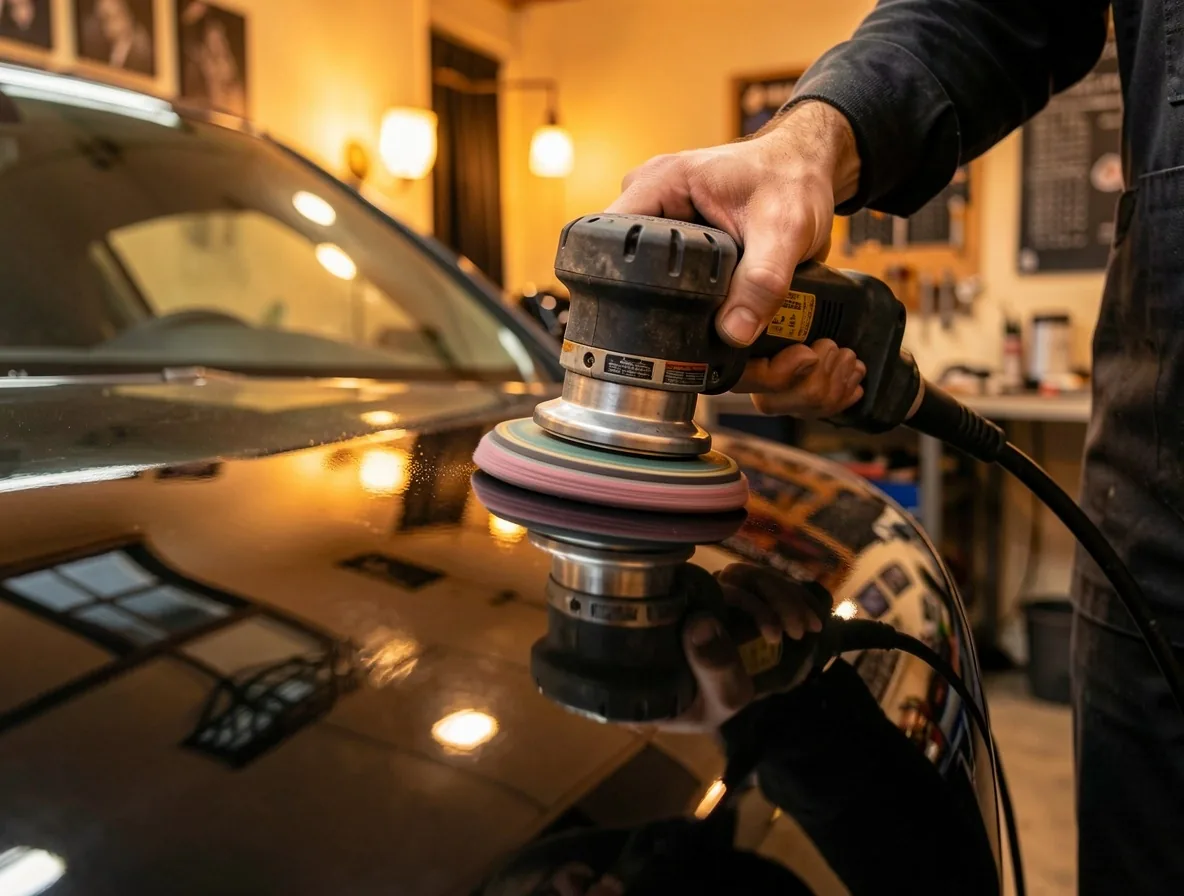 Polissage et correction de vernis automobile dans l'atelier Lanistom